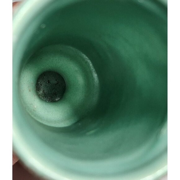 Vintage California Originals Pottery Vase White Splatter On Cream w/ Teal Tall - Picture 8 of 9